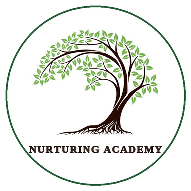 Nurturing Academy logo, an illustrated tree with green leaves and brown roots